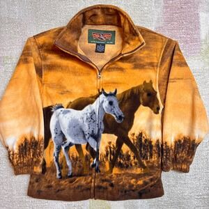 Trail Crest Fleece Jacket Horse Print Outdoor Full Zip Women XS